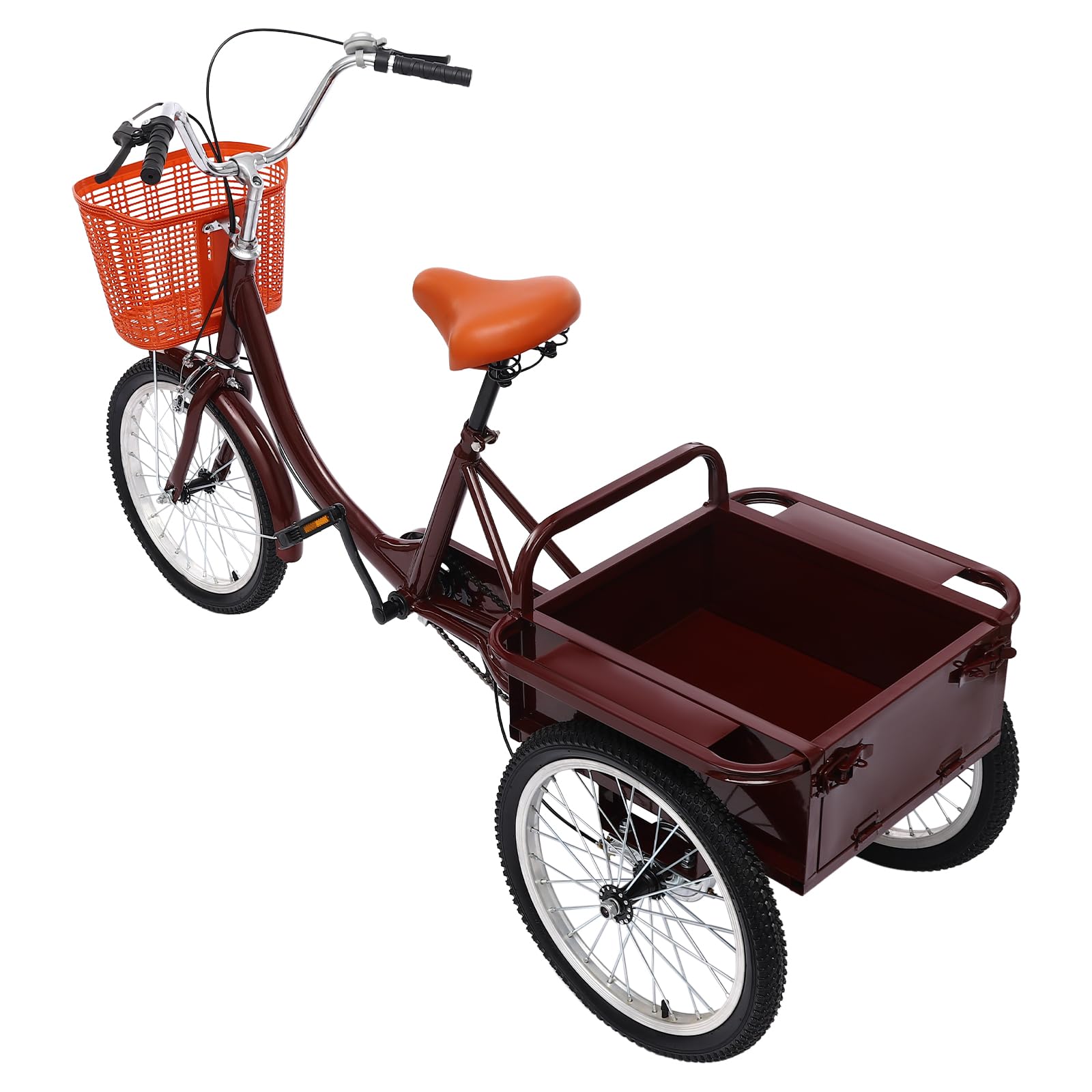 17 Zoll Dreirad für Erwachsene, 3 Räder Fahrrad, Dreirad-Fahrrad, Cruise Bikes mit Einkaufskorb, Seniorenfahrrad für Reisen, Einkaufen, Hochkohlenstoffstahl und Aluminiumlegierung (Rot)