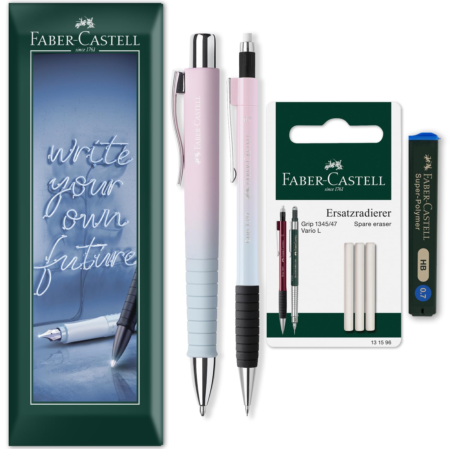 Faber-Castell Flow Edition Mechanical Pencil + Pen Set, 4 Pcs, Blushing Sky