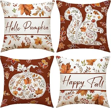 Pack of 4 Easter Cushion Covers 40 x 40 cm Easter Decoration Linen Cushion Cover Easter Decoration Spring Holiday Cushion Cover Easter Pumpkin Cushion Cover Rabbit Cushion Covers Easter Eggs for Decorative Cushion Cover Sofa