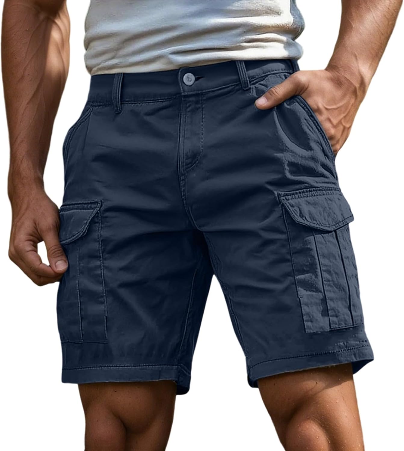 Men Cargo Shorts with Pockets Casual Knee Length Lightweight Shorts Stretch Outdoor Hiking Travel Work Short Pants