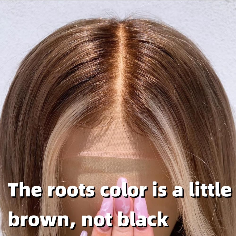 Long Wavy Highlight Ombre Light Blonde Synthetic Heat Resistant Lace Front Wigs with Dark Roots Pre plucked Frontal #26/613 Body Wave Balayage Blonde Wig for Women 13x4 HD Lace Middle Part 22 Inch