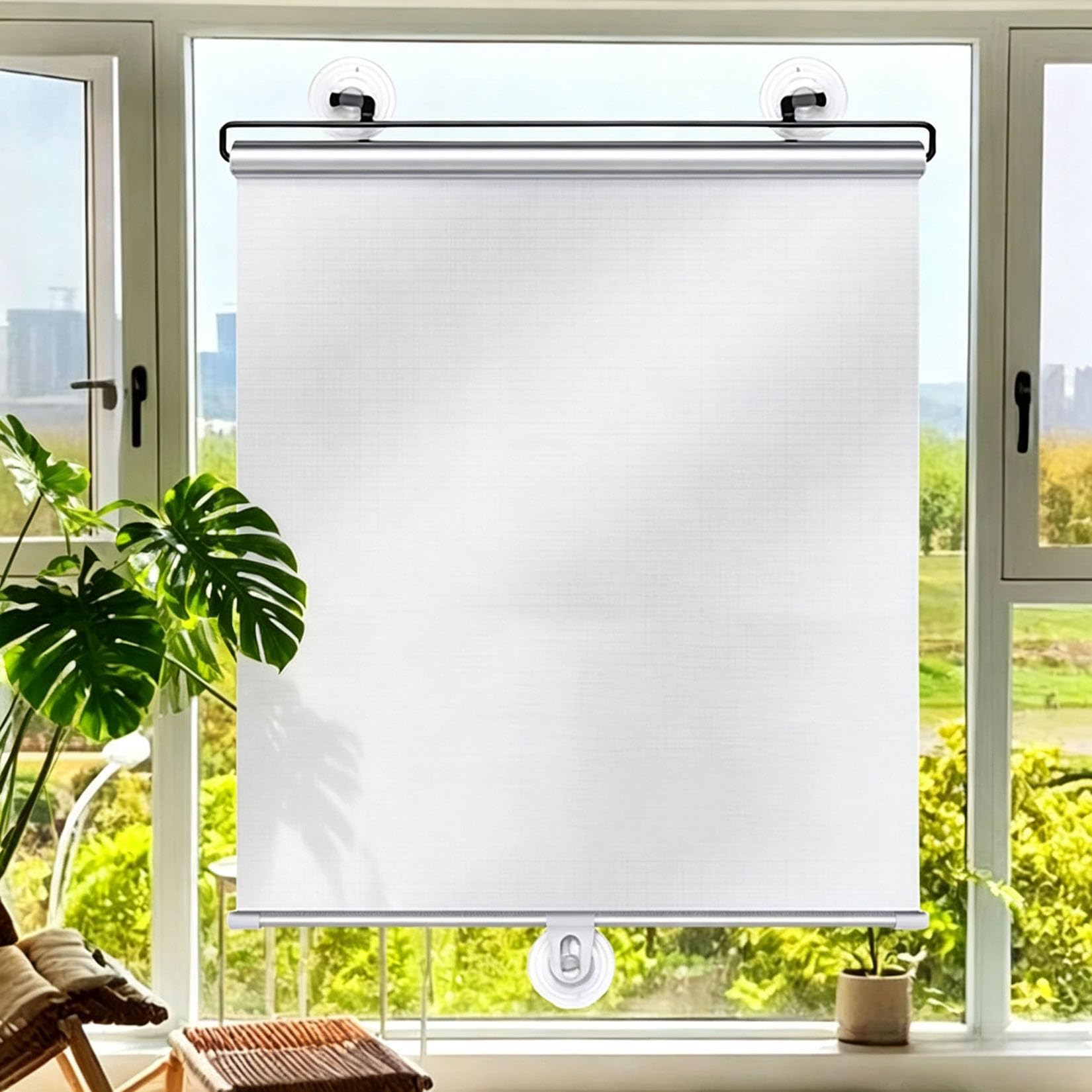 40X60cm Suction Cup Blackout Roller Blinds,Punch-free Retractable Balcony Sun Shade,Sunscreen Insulation Shading Curtain Window Blind Kitchen Office Car Privacy Screen(Silver)