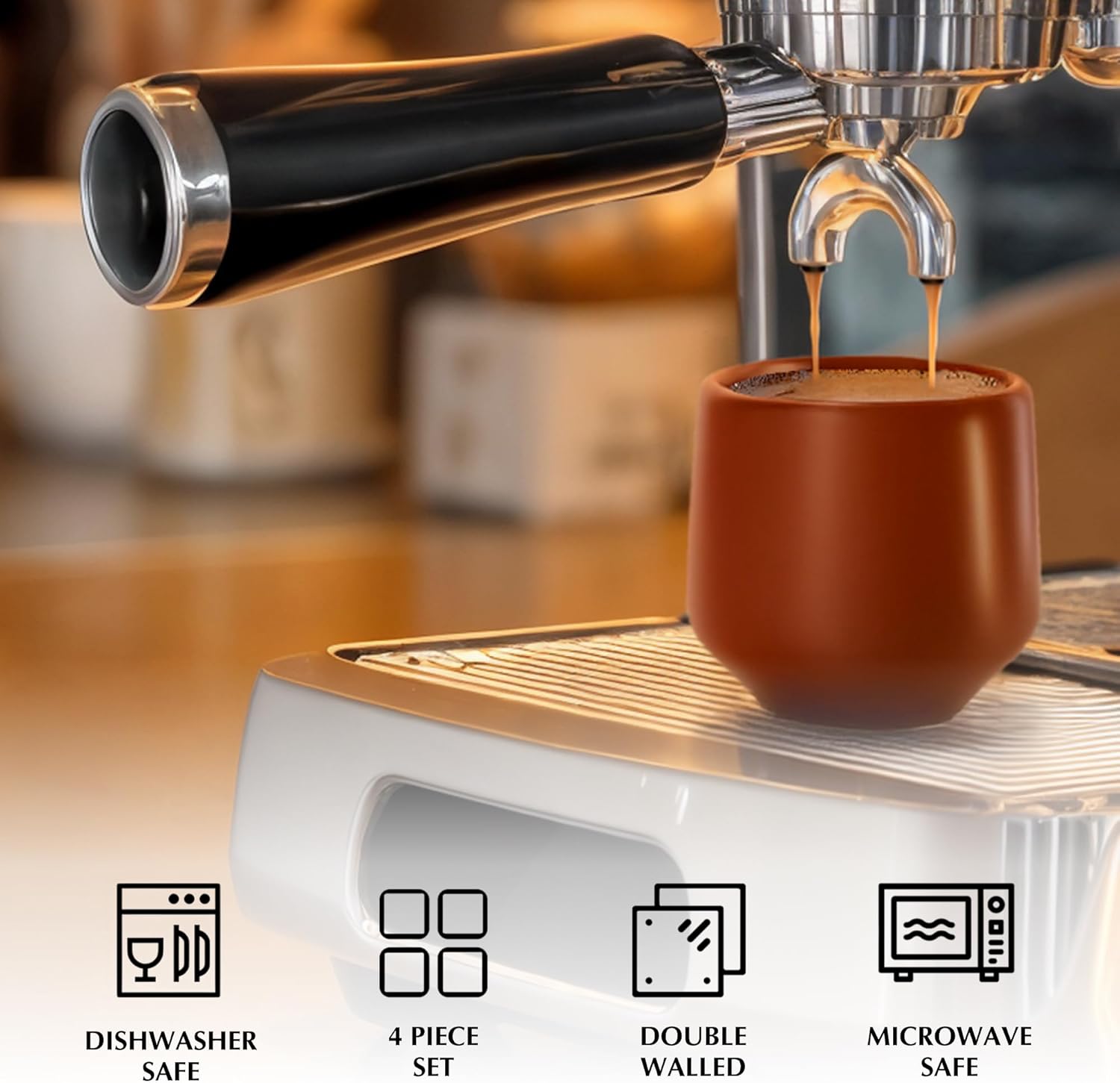 MIAMIO - Espresso Cups Set of 4 (3 oz) / Espresso Cup, Ceramic Espresso Cups, Handleless Mug, Japanese Tea Cups - Luxe Collection (Beige Pastel) - Image 6