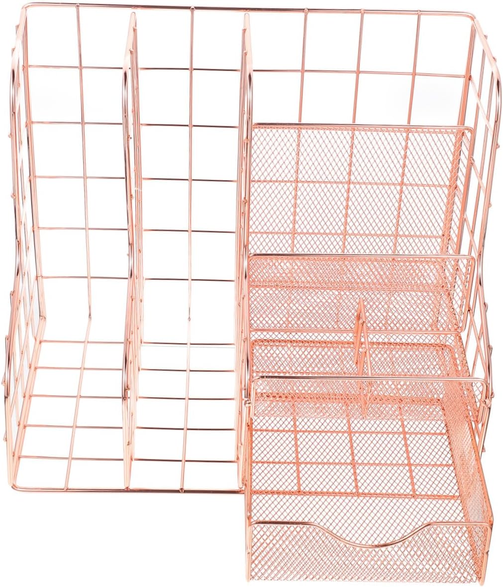 Ciieeo Rose Gold Desktop File Organizer Nordic Style Multi-Purpose Iron Storage Rack for Office Home Classroom Easy to Clean Chic Design for Document Organization