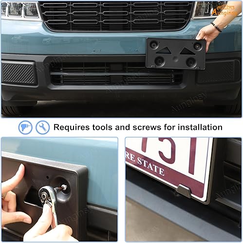 Miniatura 3 de Soporte de marco de matrícula frontal de automóvil compatible con Ford Maverick 2022 2023 Soporte de placa frontal Soporte de montaje Adaptador de