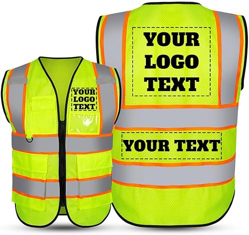 Chaleco reflectante personalizado de alta visibilidad con logotipo chaleco de seguridad clase 2 con 5 bolsillos y cremallera