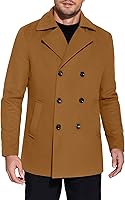 COOFANDY Men's Double Breasted Pea Coat - Warm Winter Short Trench Overcoat Notched Collar
