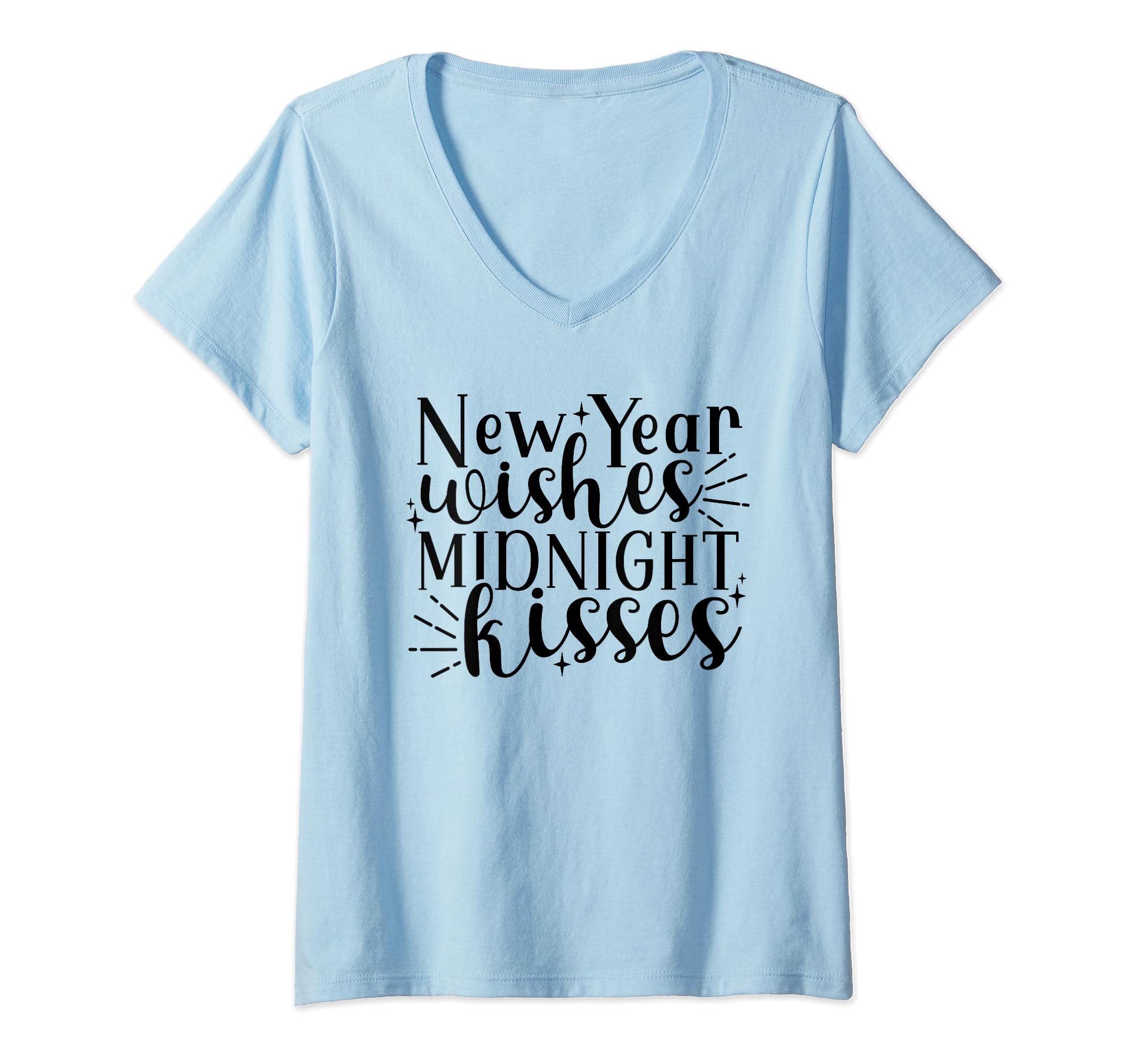 New Year Wishes Midnight Kisses New Years Party Design V-Neck T-Shirt