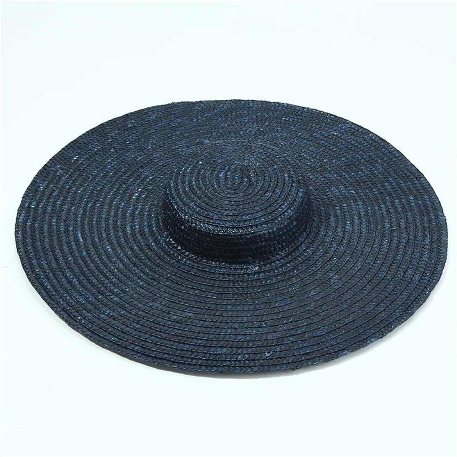 Sombrero de paja de ala ancha para mujer, parte superior plana, sombreros de playa de verano, gorra de viaje