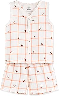 The Boo Boo Club Muslin Cotton Printed Jhabla and Short Set | GOTS Certified Organic Cotton | Sleeveless Button Vest | Kid...