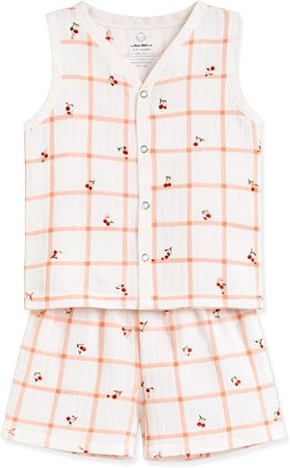 The Boo Boo Club Muslin Cotton Printed Jhabla and Short Set | GOTS Certified Organic Cotton | Sleeveless Button Vest | Kid...
