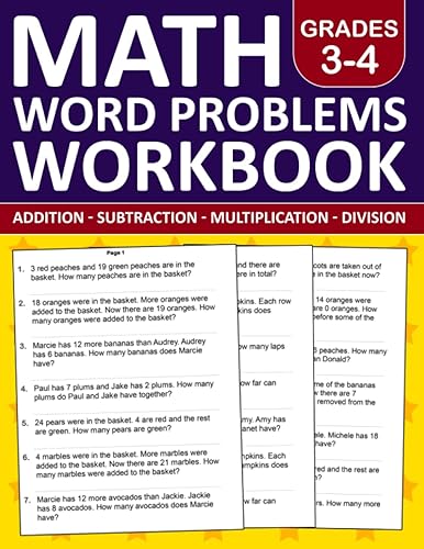 Math Word Problems Workbook For Grades 3-4 - Addition,Subtraction,multiplication, and Division Problems With Answers: Word Problems Workbook For 3rd ... Exercises Book For Classroom or Homeschool
