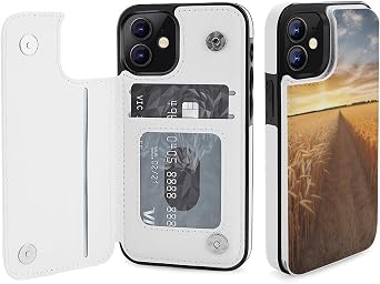 Wallet Case for iPhone 12, Golden Wheat Field Print PU Leather Flip Shockproof Wallet Phone Cases Cover with Card Slots, Kickstand, Magnetic Clasp Closed