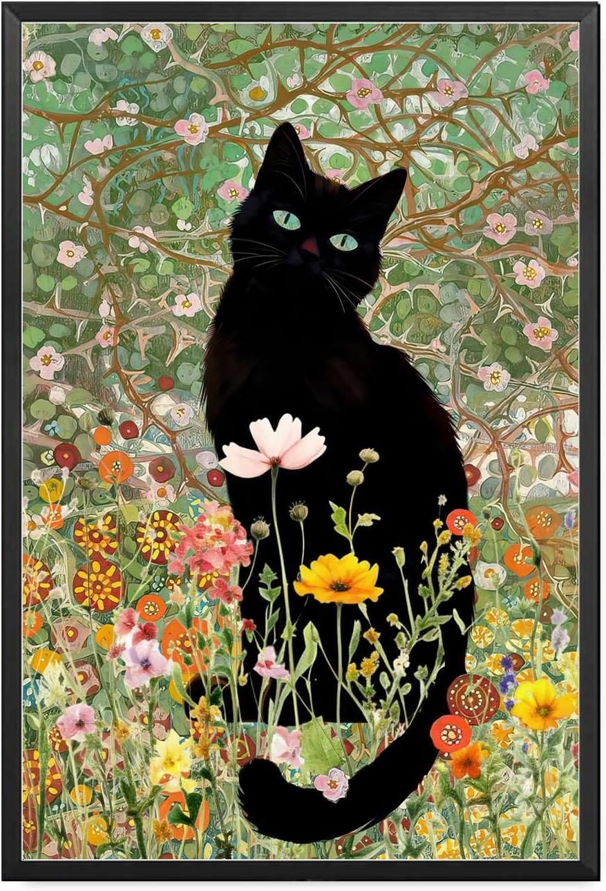 Canvas Painting Wall Mural Print Gustav Klimt Black Cat In