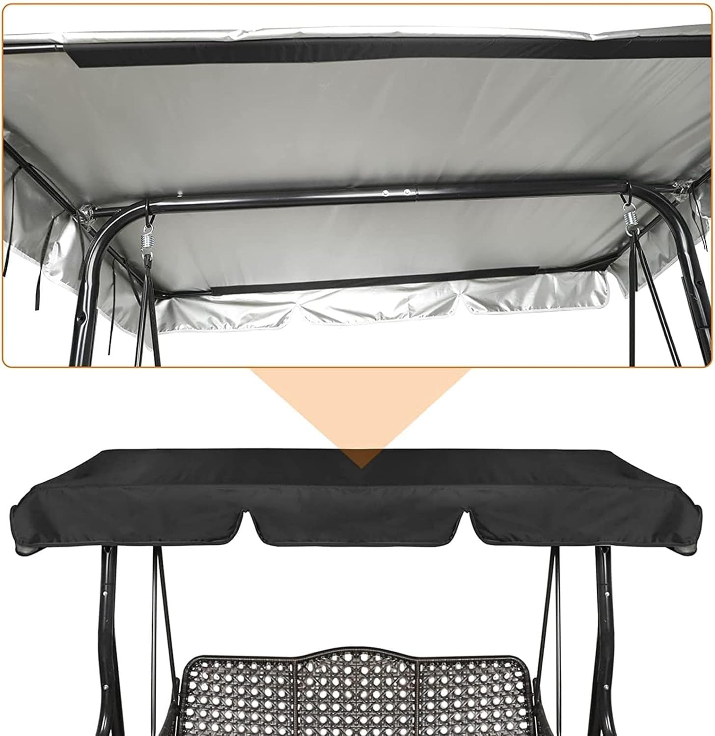 Outdoor Patio Swing Top Cover, Replacement Swing Canopy Cover Removable Waterproof Canopy Top, 3 Seater Yard Porch Swing Cover