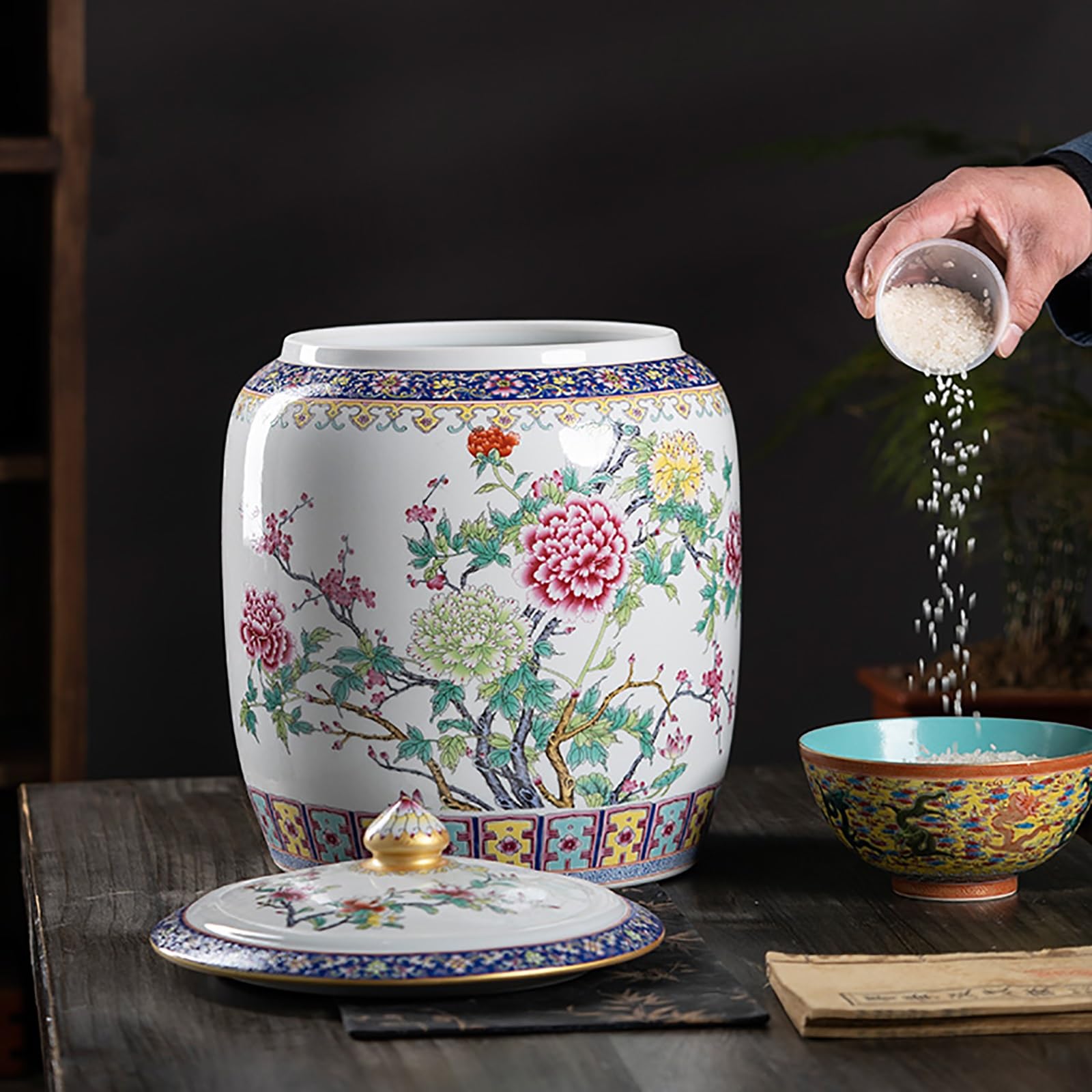 Barattolo Di Riso In Ceramica Di Design Cinese Contenitore Per Cereali Secchio Di Riso In Ceramica Retrò Serbatoio Di Stoccaggio Sigillato In Ceramica Distributore Di Riso E Cereali In Ceramica Secchi