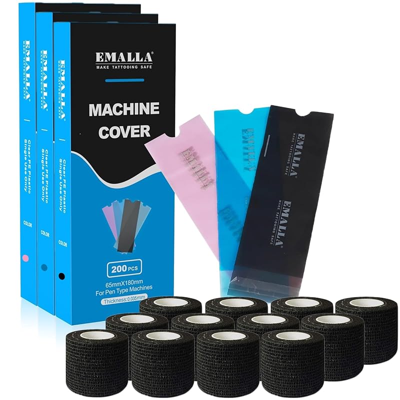 Miuxia Kit com 600 capas para máquina de tatuagem e 12 fitas para empunhadura