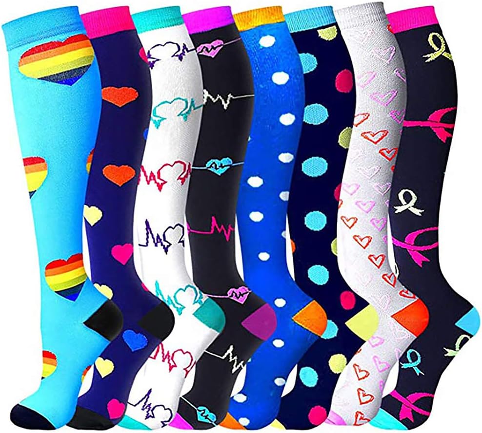 Compression Socks for Women & Men Circulation 8 Pairs 15-20 mmHg is Best Support for Athletic Running Cyclin