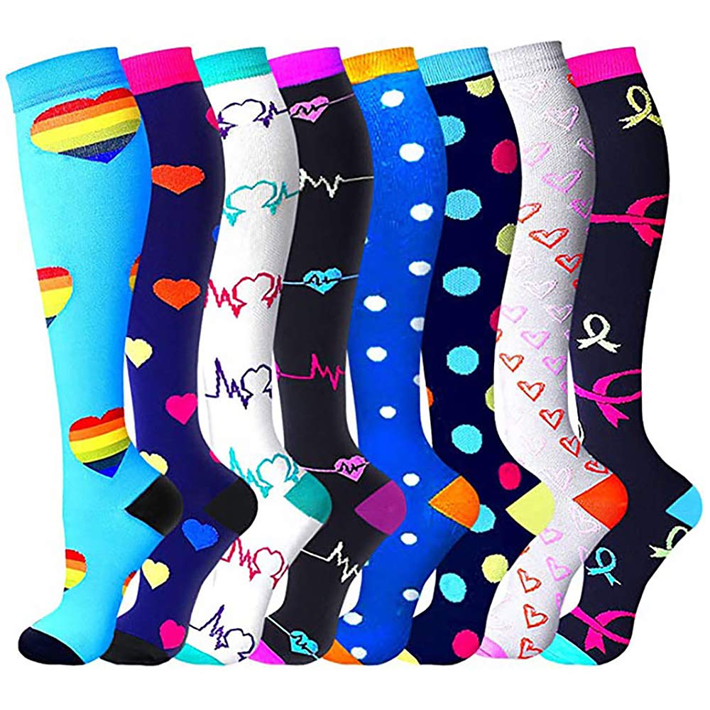 Compression Socks for Women & Men Circulation 8 Pairs 15-20 mmHg is Best Support for Athletic Running Cyclin
