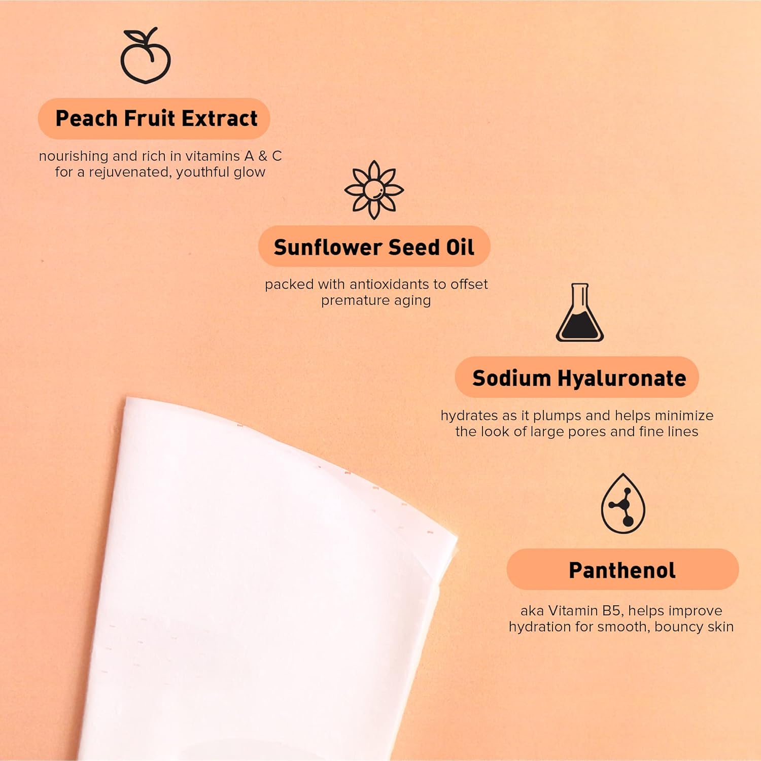 Avatara Juicy Peach Brightening Facial Mask 15 Sheets, Beauty and Skincare Sheet Masks with Peach Extracts, Hyaluronic Acid and Clean Ingredients for Clearer, Brighter Skin With Natural Glow, 15 Pack