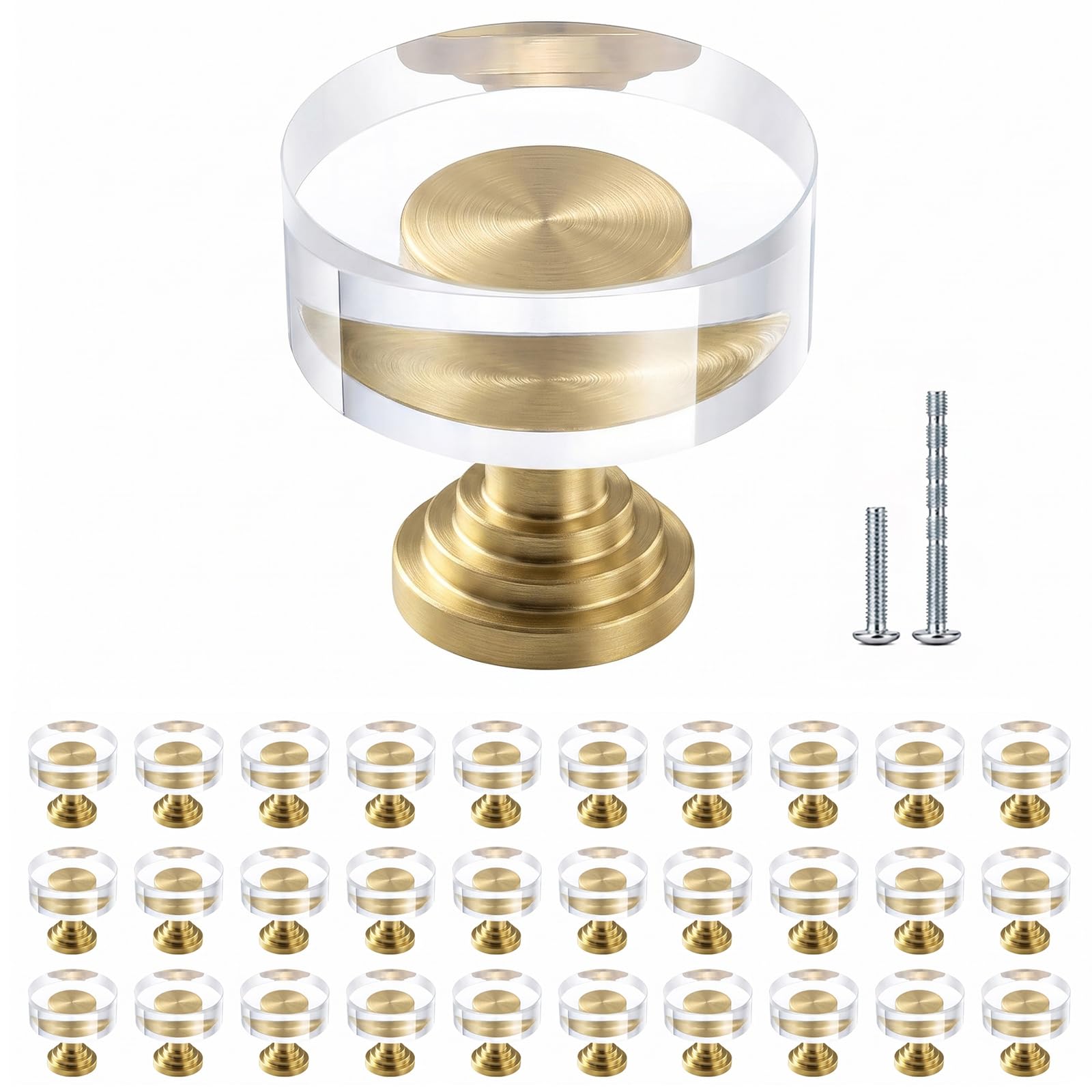 12 Pack 1-1/4 Inch Glass Crystal Cabinet Knobs, Brass Polygon Drawer Pulls — Amazon image 14