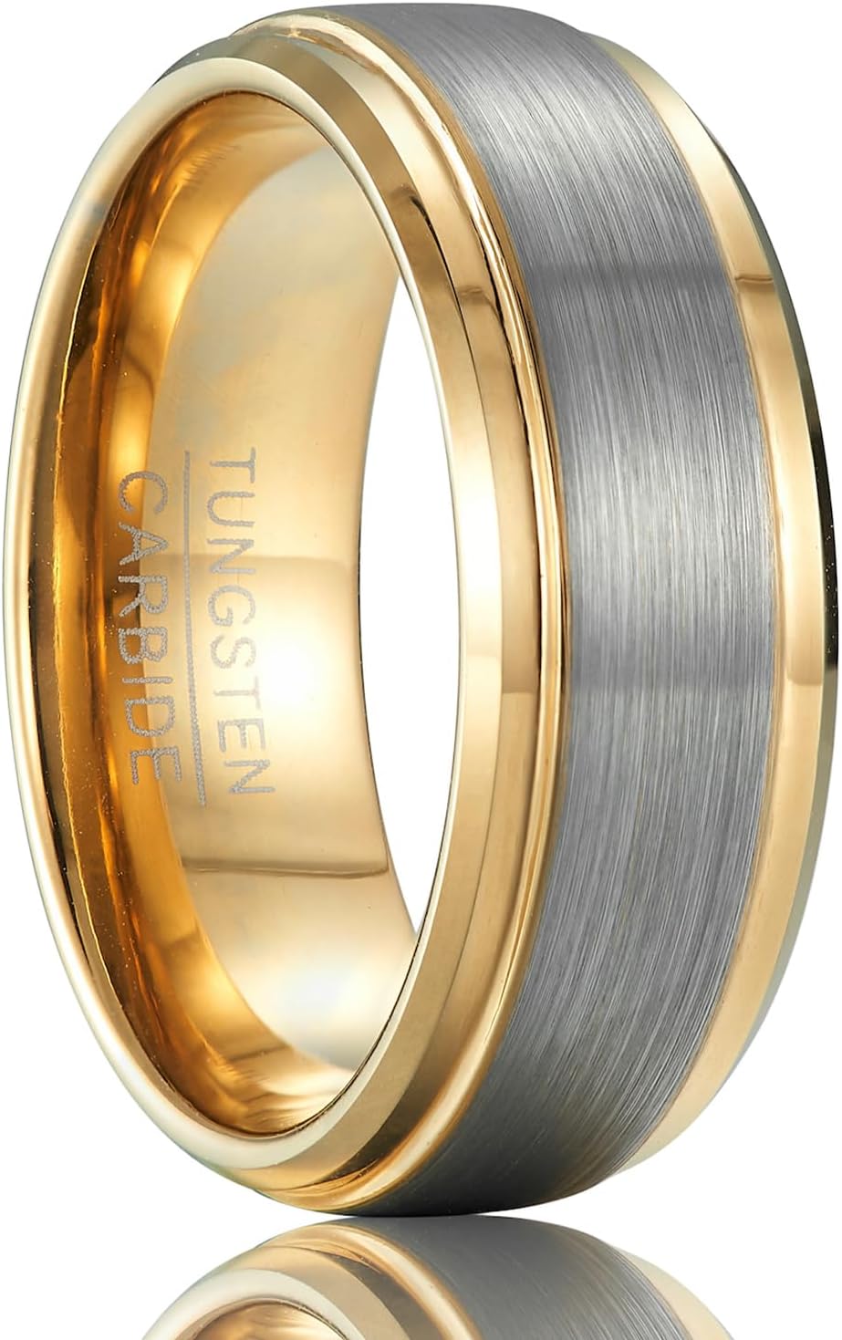 Tungsten Wedding Band, 8mm Wide Brushed Center with Polished Edges, Comfort Fit Ring for Men and Women