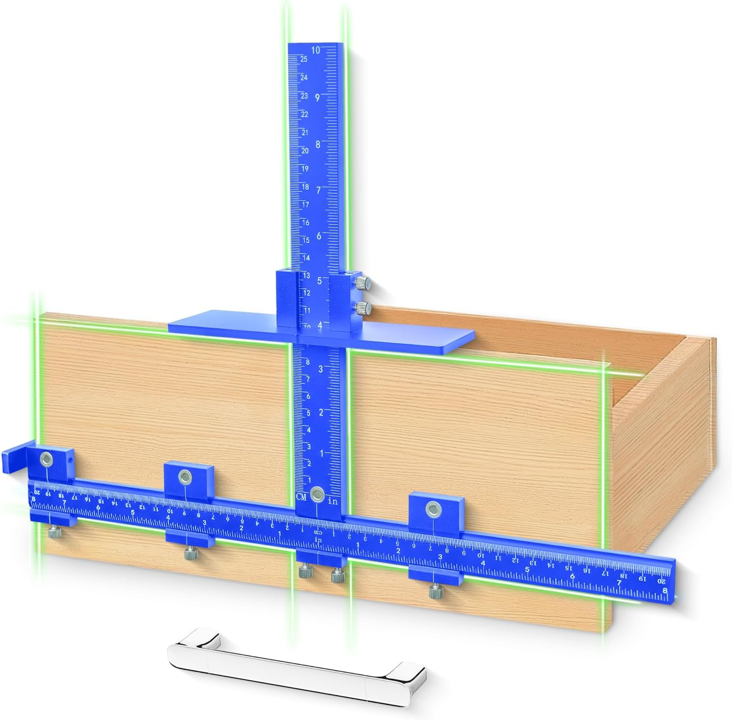 Cabinet Hardware Jig，Aluminum Cabinet Hardware Handle Jig Tool for Handles Pulls Knobs，Woodworking Drilling Hole Doweling Guide Punch Locator for Installation Handles Knob on Drawer Door Pulls.