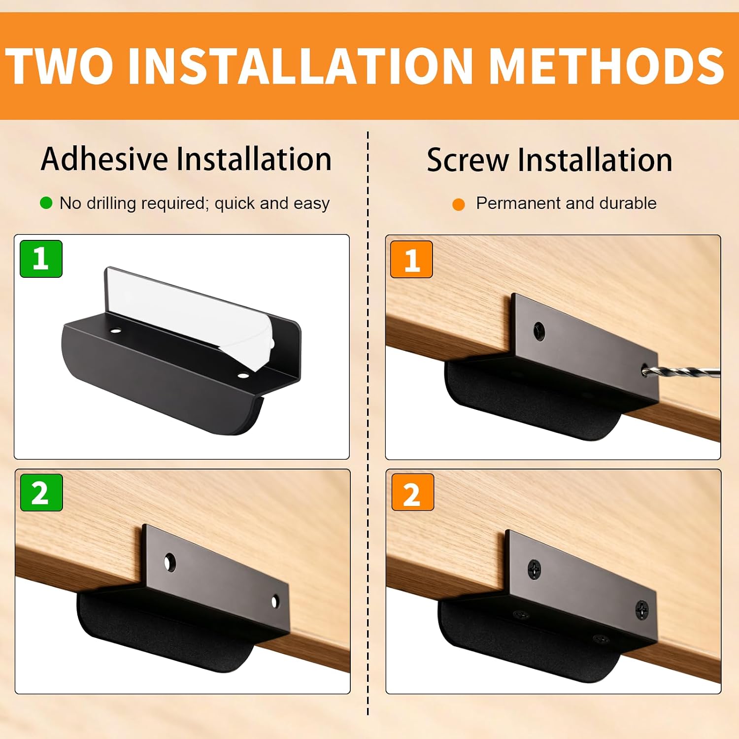 Under Cabinet Foot Pull, Hands Free Toe Opener for Kitchen Trash Cabinet Drawer, 4.3 Inch, Matte Black, with Adhesive and Screws, 1-Pack