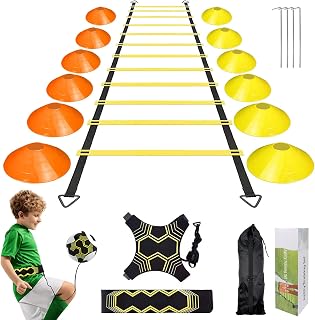 Fußball Training Set mit 6m Agility Leiter & 12 Hütchen – Koordinationstraining für Jugendliche und Erwachsene, Geschenk für Sportler, Balance und Slalom Übungen