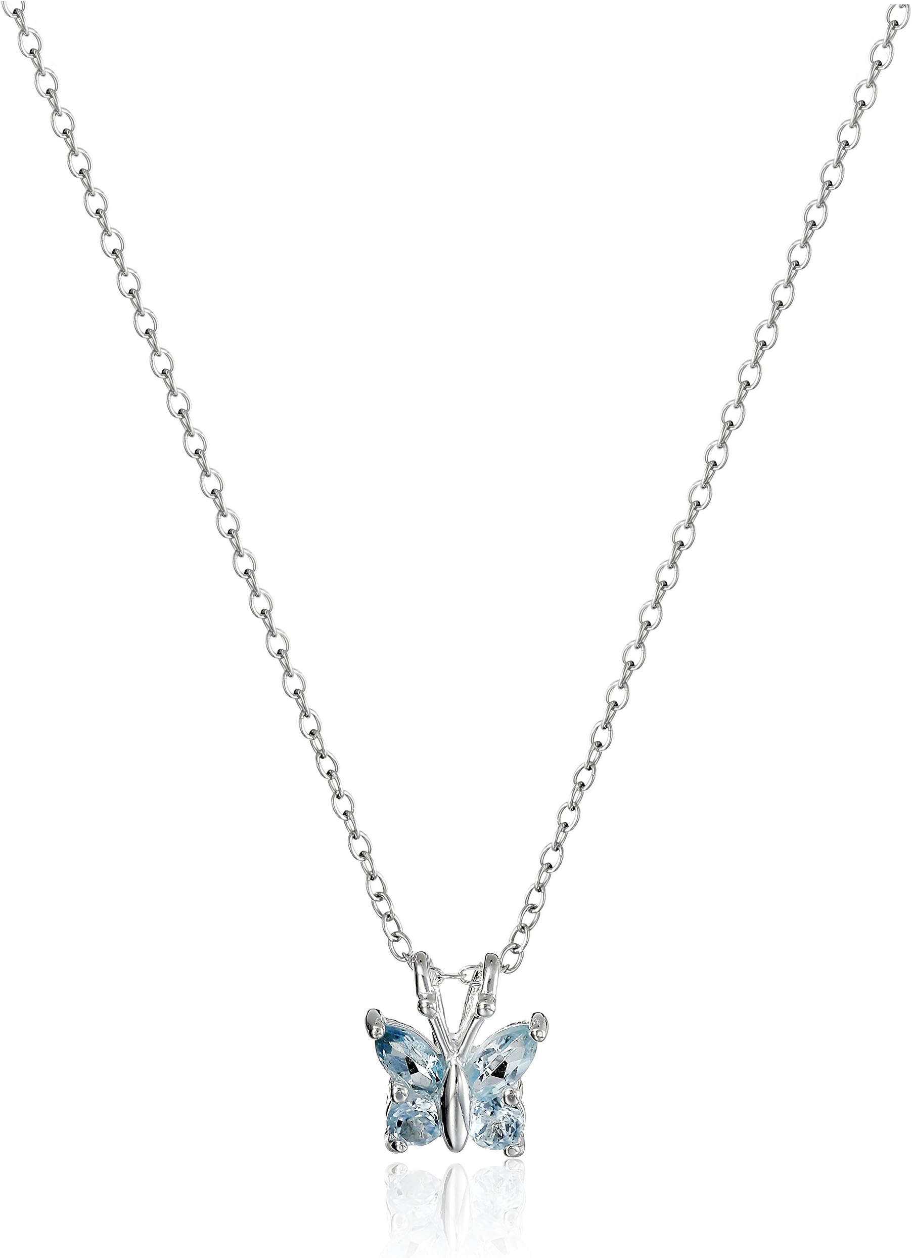 - Sterling Silver Gemstone Butterfly Pendant Necklace, 18"