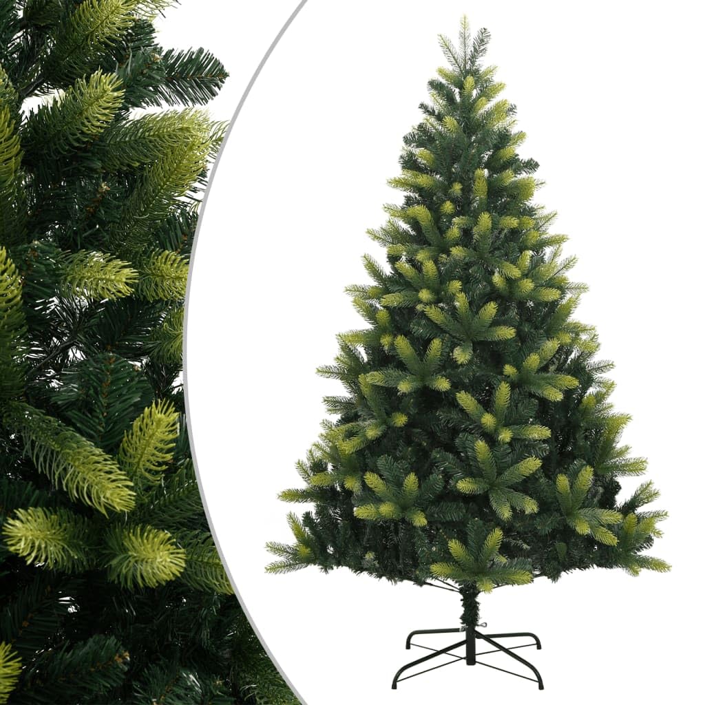 Árbol de Navidad artificial plegable con soporte, altura de 150 cm, puntas de polietileno natural, fácil montaje, soporte de metal resistente, para uso interior y exterior