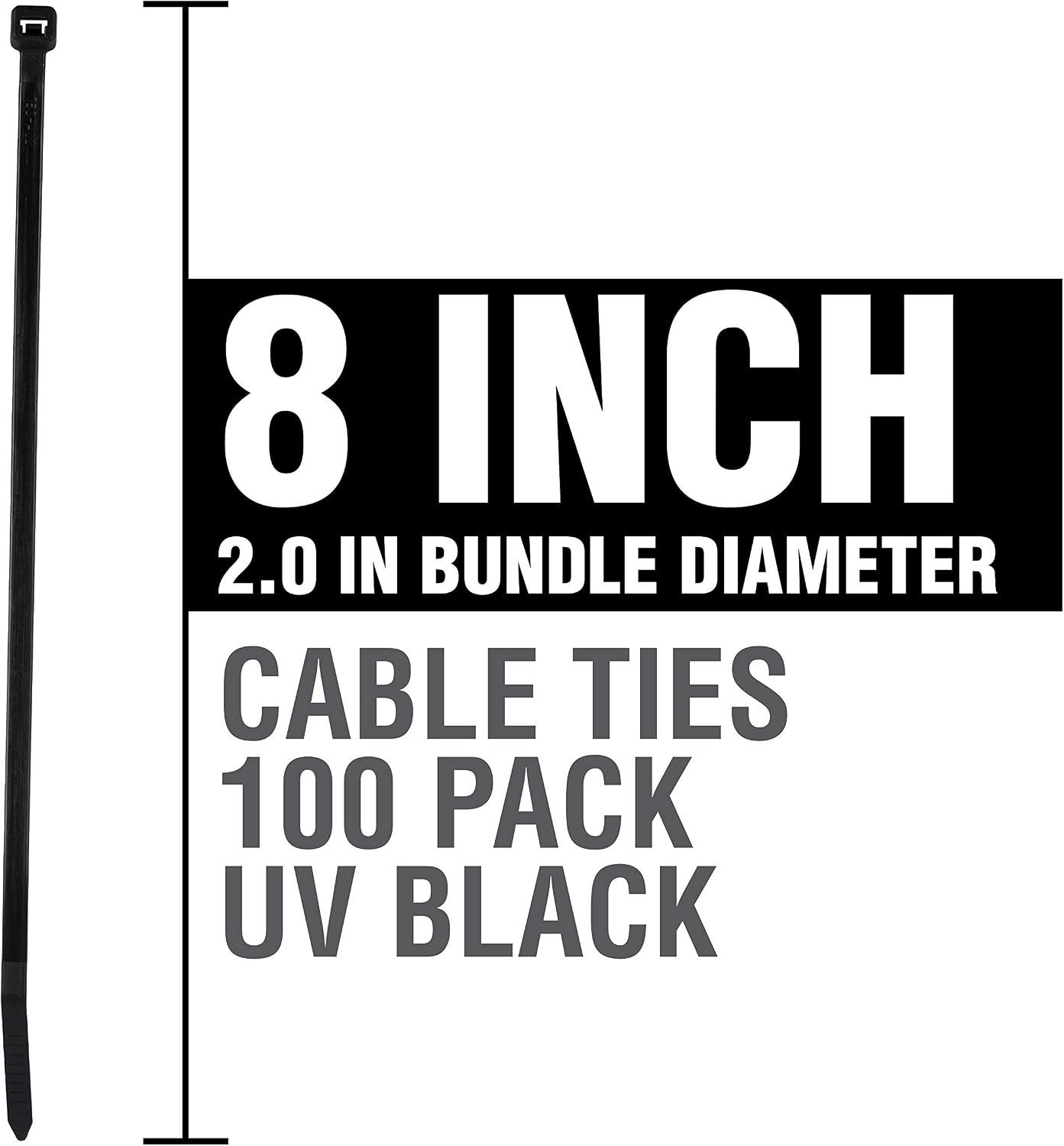 Cambridge Nylon 6/6 UL Listed Cable Ties 8-in 75 Lb Standard Duty Self Locking Natural Zip Ties, 100 Pack, Contractor Quality and Strength