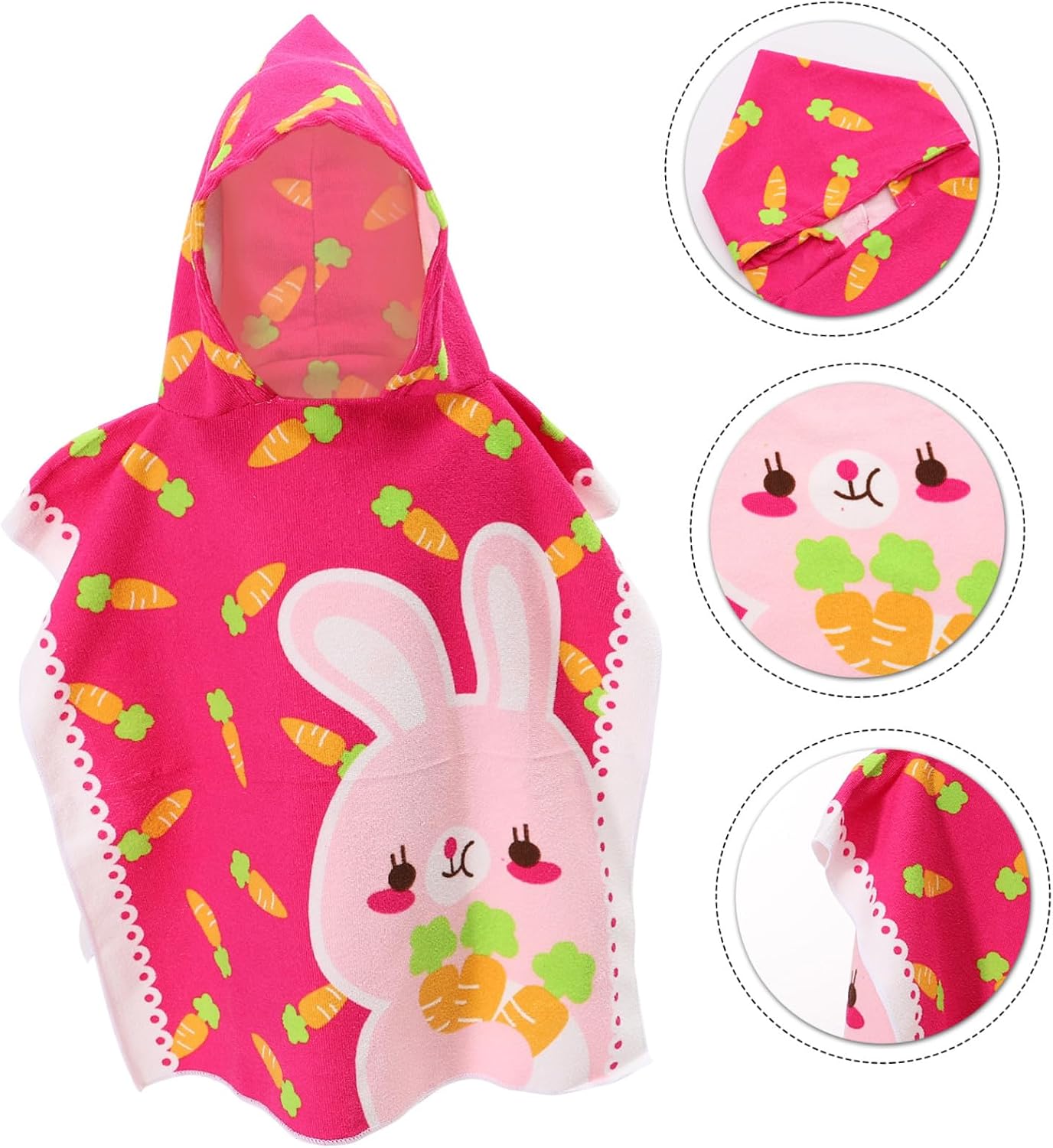Hooded Beach Towel with Cartoon Rabbit Carrot Design Soft Hooded Bath Towel for Boys and Suitable for Bath Beach and Swimming