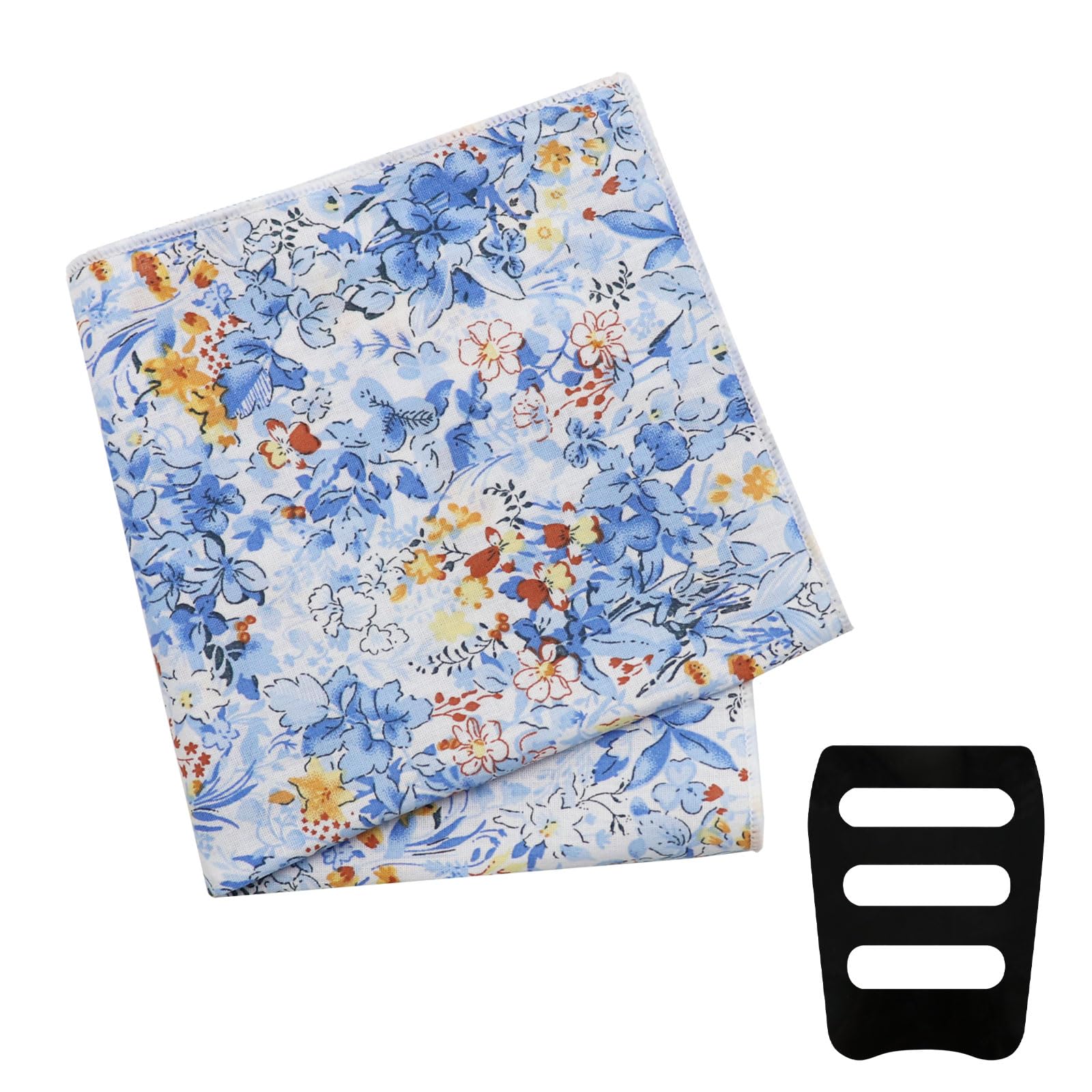 Floral Pocket Squares for Men with Holder Printed Flower Mens Handkerchief Cotton Suit Pocket Hanky for Wedding