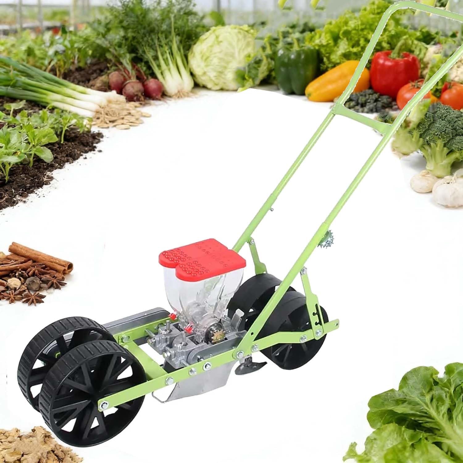Seminatrice da Giardino, Seminatrice Professionale per Ortaggi, A Spinta, profondità di Semina Regolabile da 0-5cm, Maniglia Regolabile Multi-Angolo, La Coltivazione a Lungo Termine(2-Row)