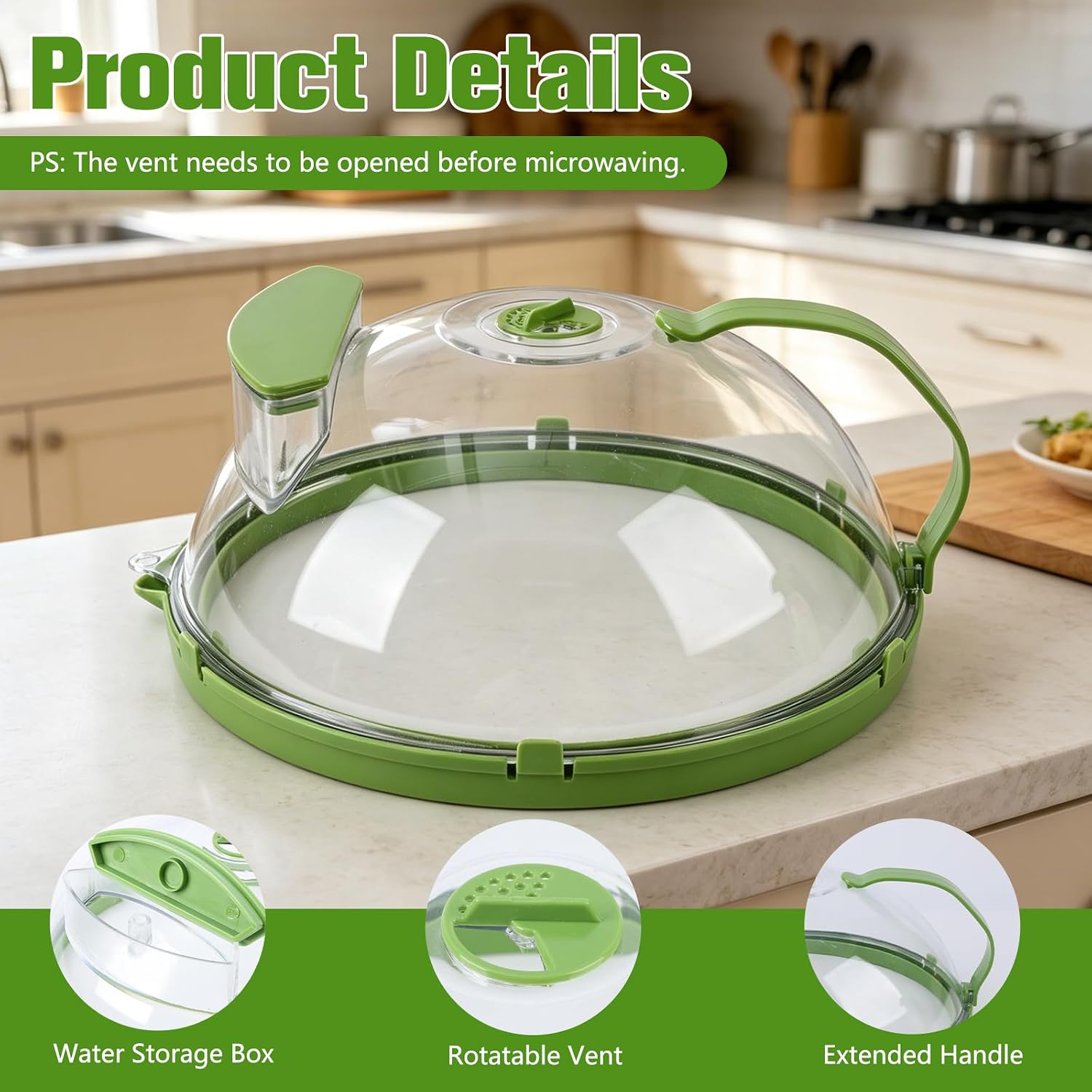 Microwave Splatter Cover with Water Steamer,Dome Plate Microwave Cover,Integrated Handle,Clear Plate Covers,Keeps Food Moist, Easy Clean, Splatter Guard