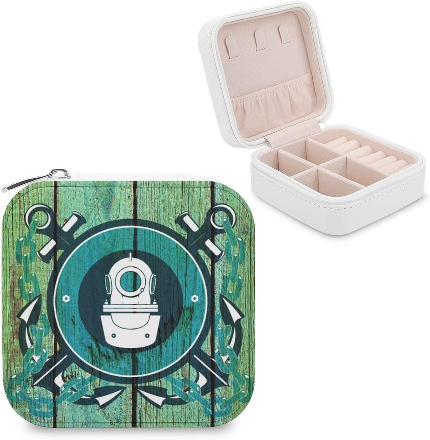 Jewelry Box, PU Small Portable Travel Case, Organizer Display Storage Holder Box for Rings, Earrings, Necklaces, Bracelets - Cool Ship's Anchor