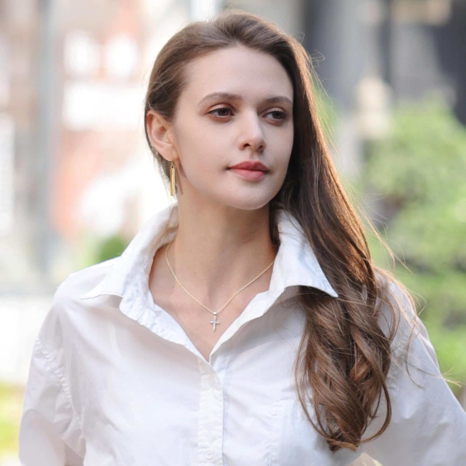 925 Sterling Silver Bar Dangle Drop Earrings for Women, 14K Gold French Style Leverback Dangle Drop Earrings, Hypoallergenic Jewelry - Image 4