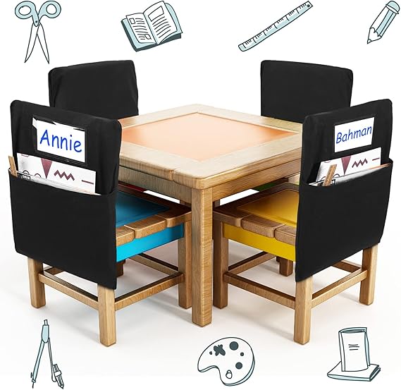 Maitys 6 Pack Large 17 Inches Chairback Pocket Chart Student Chair Pockets Chair Back Classroom Organizer with Name Tag for Keeping Kids Student Book School Table Desk Organized (Black)