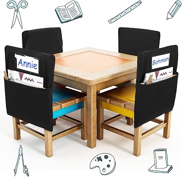 Maitys 6 Pack Large 17 Inches Chairback Pocket Chart Student Chair Pockets Chair Back Classroom Organizer with Name Tag for Keeping Kids Student Book School Table Desk Organized (Black)