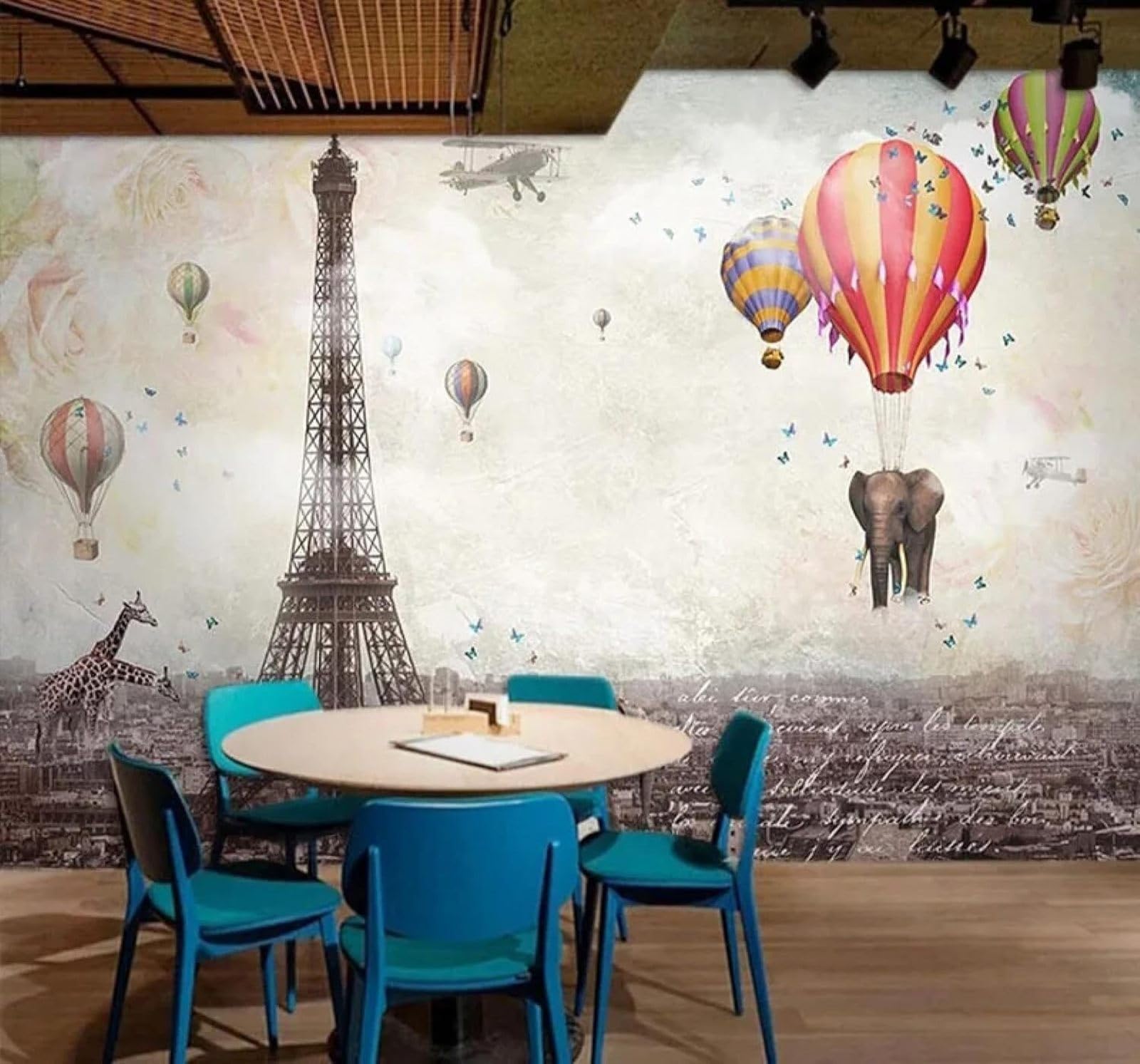 Xlming 250Cm×170Cm(B×H) Retro Hot Air Balloon Elephant Restaurant Café 3D Wallpaper Luxury Silk Study Dining Feature Sofa Grey Bedroom Living Room Tv Decorative Wall-250Cm×170Cm