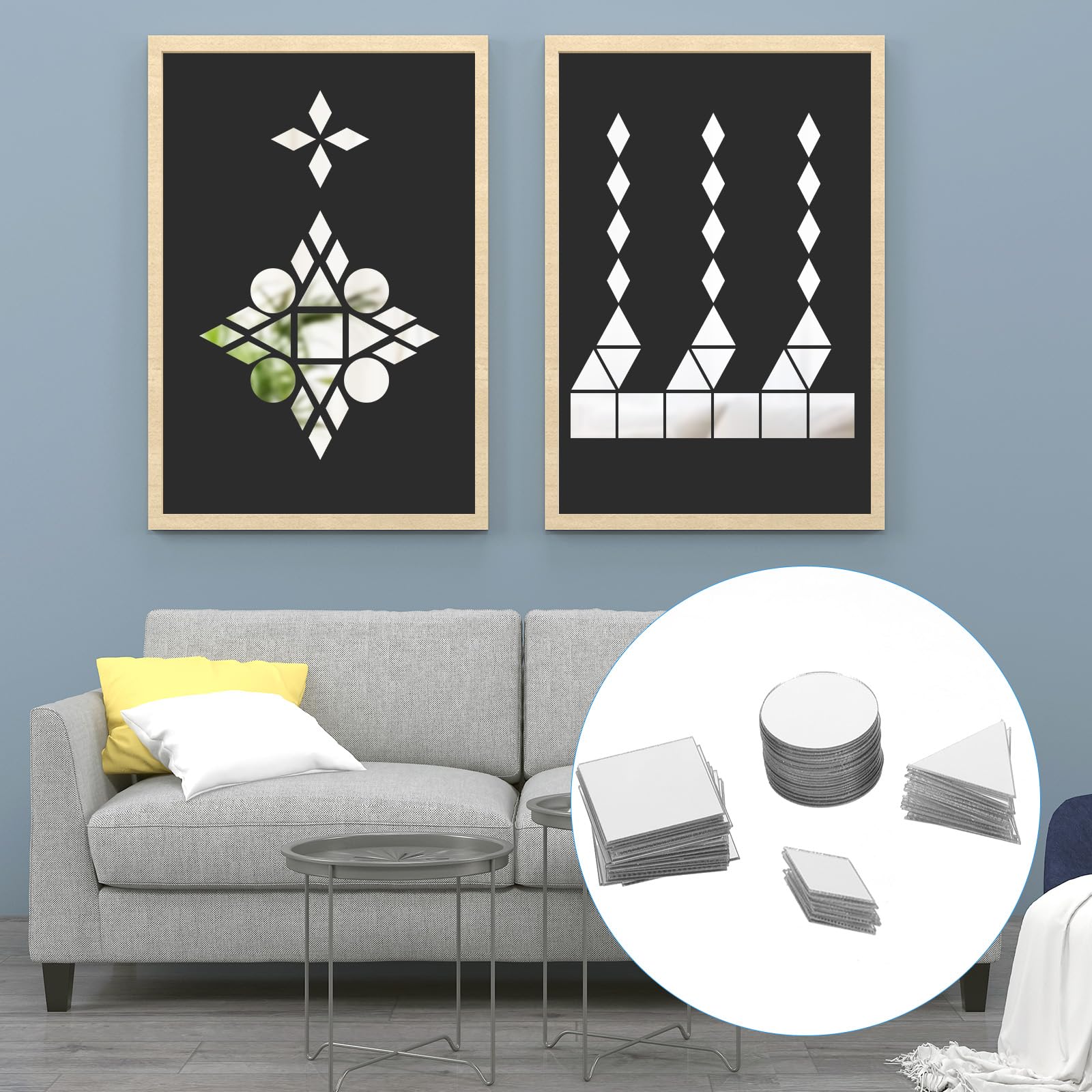 200Pcs Small Mirrors for Crafts, 4 Shapes Square Diamond Round Triangle Mirror DIY Mirror Mosaic Glass Pieces for Crafts Home Wall Art Disco Balls Crafts