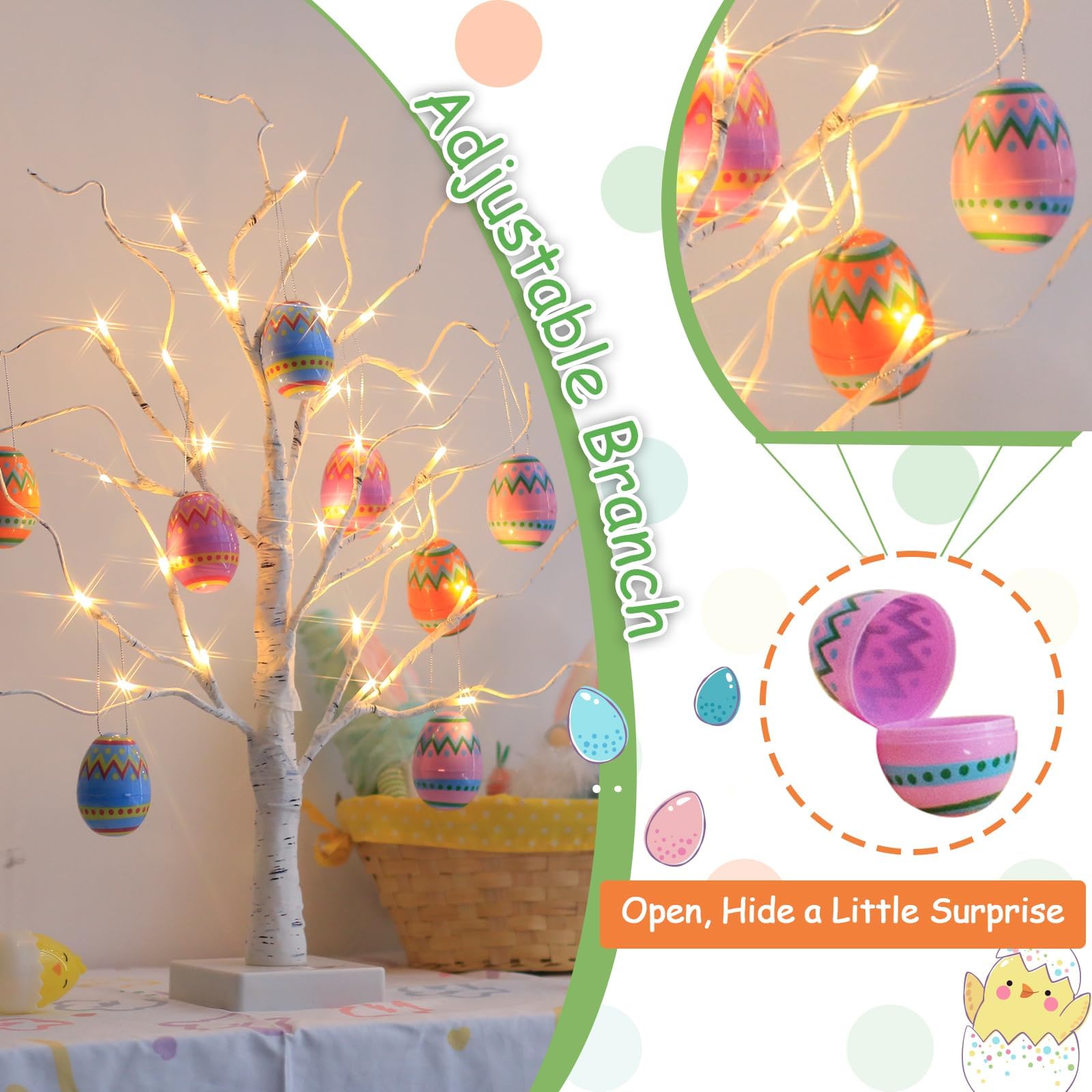 Eambrite 3-delige set, lichtboom voor buiten met 60 LEDs, waterdichte lichttakken, 76 cm, warm witte lichttakken, bruin, met netstroom aangedreven LED-lamp, takkendecoratie voor Kerstmis, Pasen, Halloween
