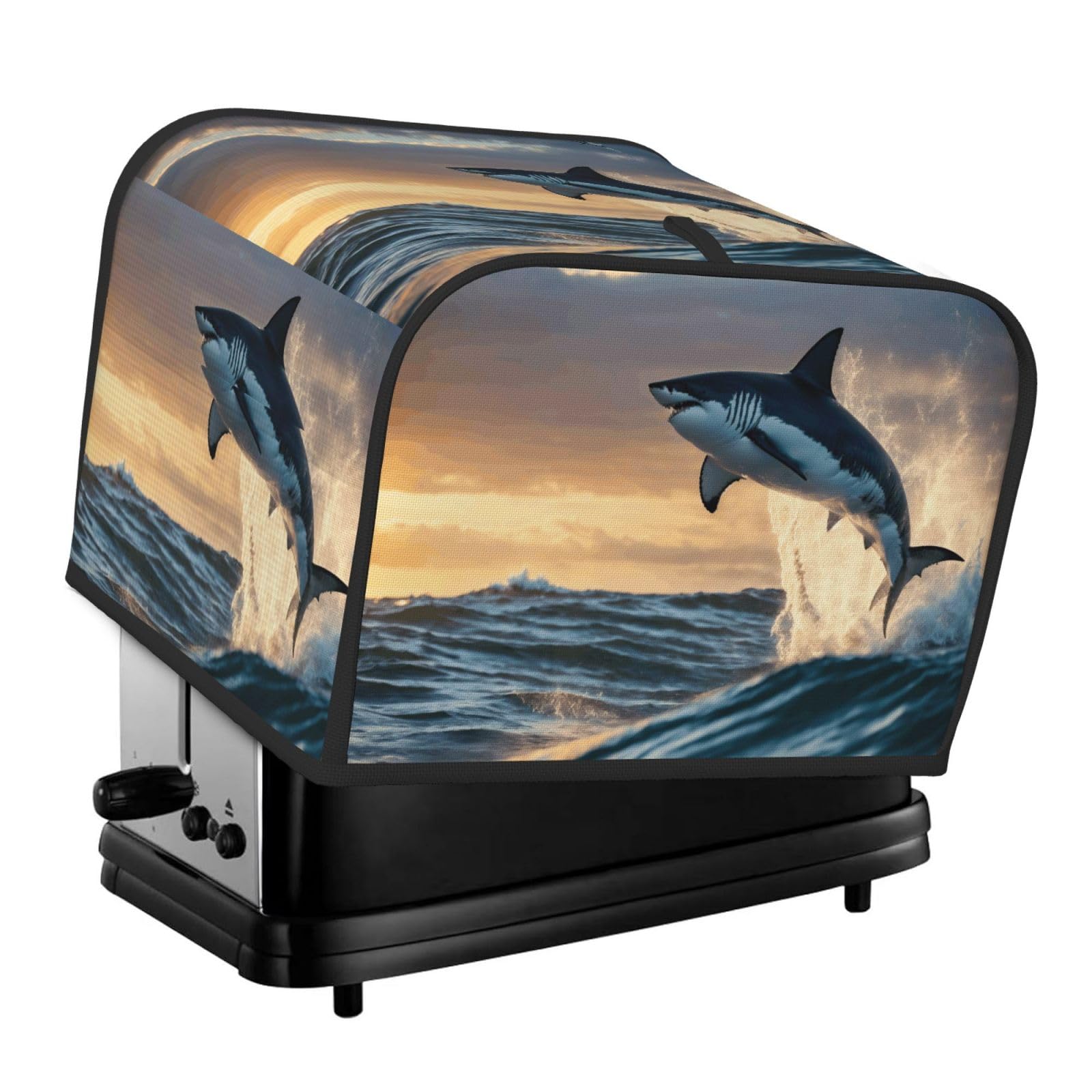 Blue Shark Print 4-Slice Toaster Cover Dustproof Waterproof Kitchen Appliance Protector For Bread