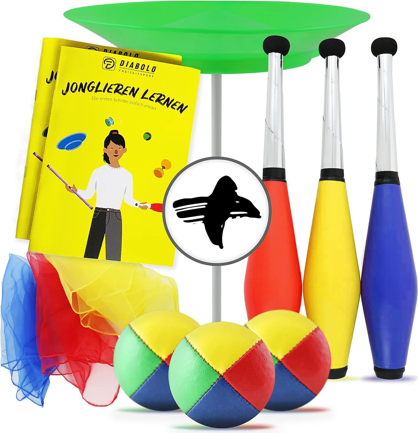 Juggling Set for Children and Adults with Juggling Clubs, Juggling Balls, Cloths, Plates Including Stick & Juggling Instructions - Complete Juggling Set with Bag as a Birthday Gift Idea