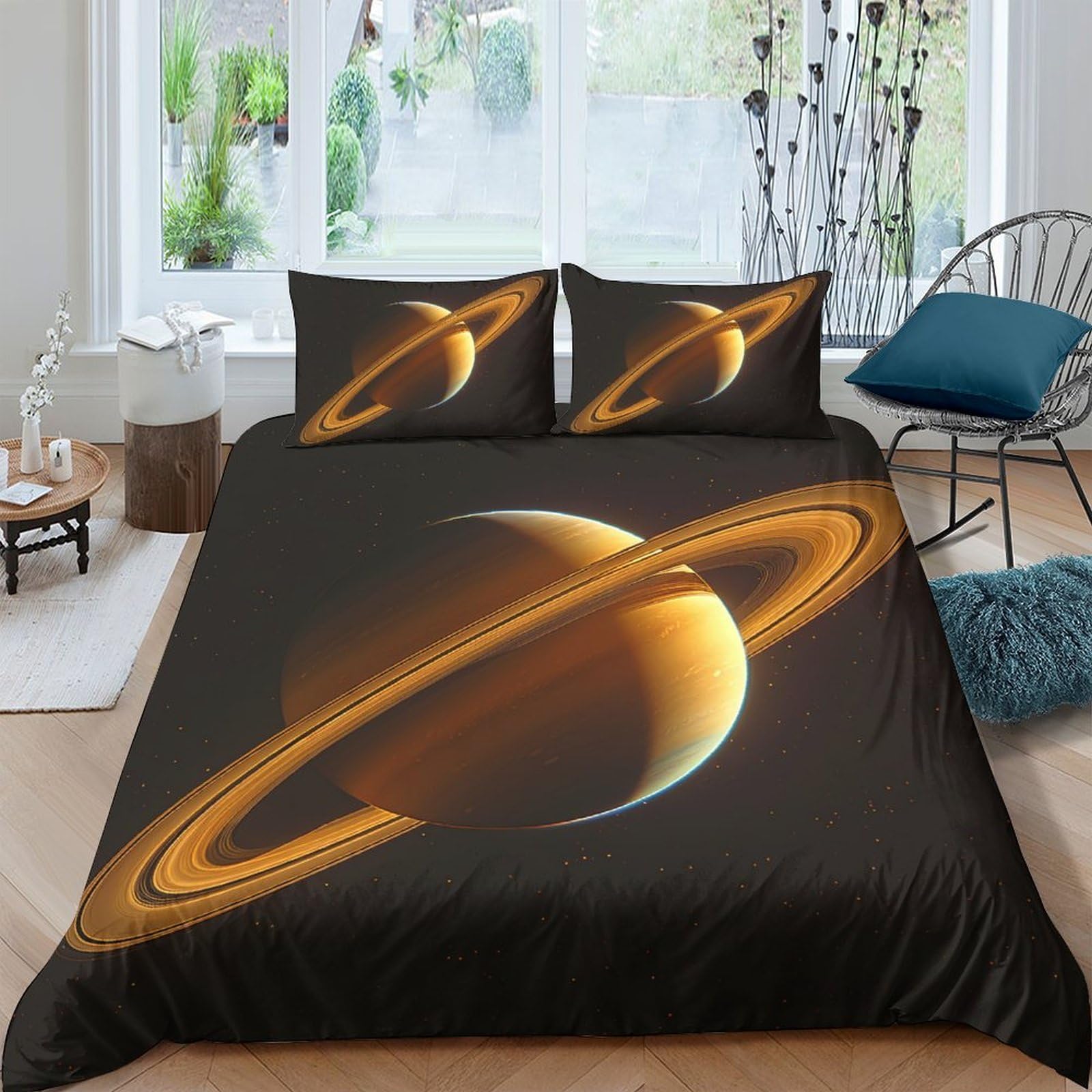 Ctjqhvkz Style-6 3D Printed Saturn Planet Fitted Sheet Microfiber Soft Black Space Mattress Cover For Bedroom Dorm Decorative Protection Single（135X200cm）