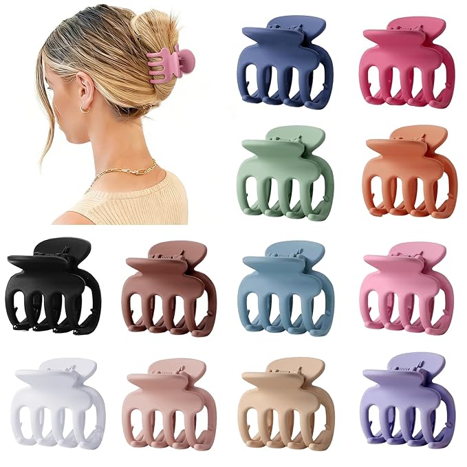 Sisiaipu 12Pcs Hair Clips For Women 1.8 Inch Small Claw Clips For Thin Hair Medium Hair Claw Clips For Thick Hair Accessories For Women Girls (Colorful)