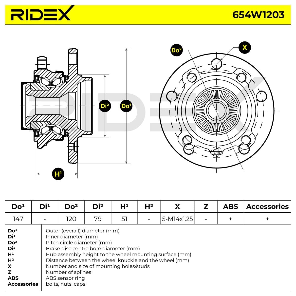 RIDEX 654W1203 Juego de cojinete de rueda Delantero, ambos lados Rodamiento integrado en buje de rueda Compatible con BMW 3 Touring F31