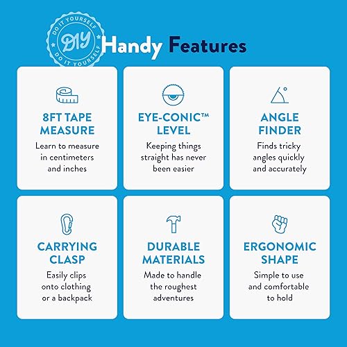 Miniatura 5 de Cinta métrica para niños con forma de animal de 8 pies, buscador de ángulo de nivel y transportador, divertida cinta métrica educativa para niños,