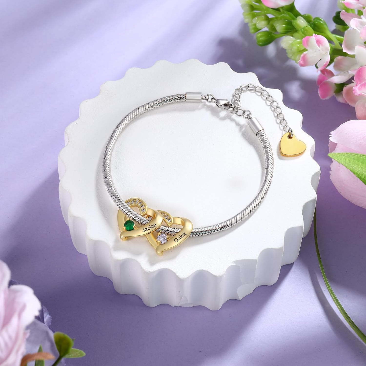 Birthstone Bracelets for Women - Personalized Mothers Bracelet with Birthstone Engraved 1-5 Names Mothers Day Bracelet Customized Christmas Gifts for Women Mom - Image 4